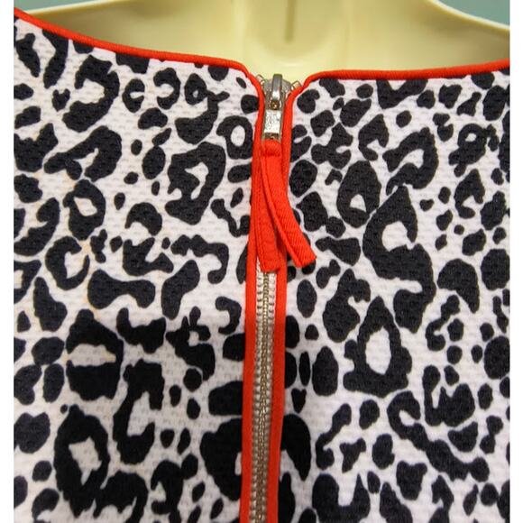 Belle Badgley Mischka Animal Print Dress with Contrasting Trim, Size 12 - Picture 3 of 5